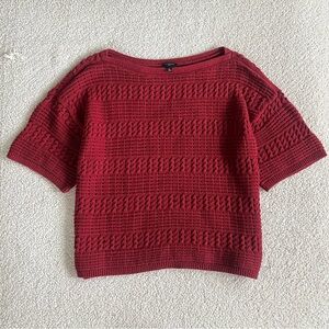 Talbots Cherry Red Textured Knit 100% Cotton Summer boho Top XLp